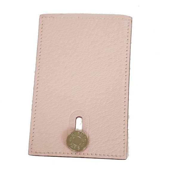 HERMES Diabolo Card Holder Case Chevre Mysore Leather Rose Sakura France - Picture 5 of 14